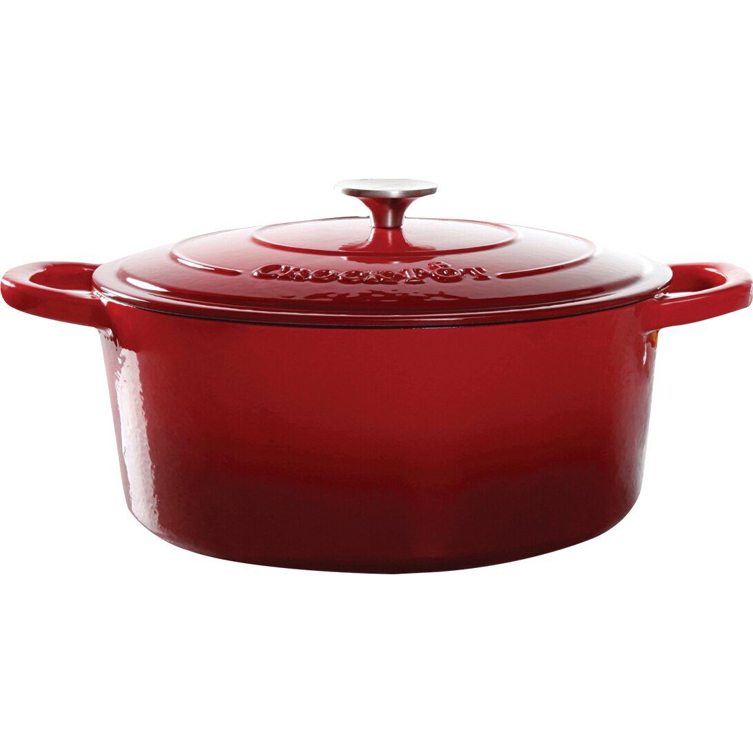 Vas cuptor Crock-Pot , capac, fonta emailata, 6.6L, oval, rosu